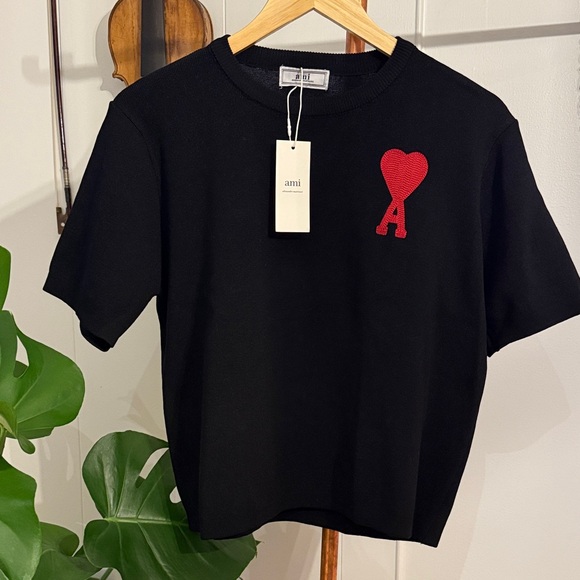 NWT Black AMI Paris Sweater with Red Heart Logo, #91 - Picture 1 of 9